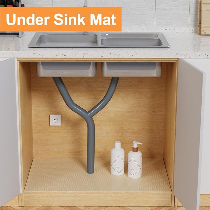 FLPMIX Shelf Liners for Cabinets Khaki: Large Waterproof Under Sink Mat 19" x 300" - Non-Adhesive Easy to Cut Kitchen Drawer Liner for Pantry Cupboard