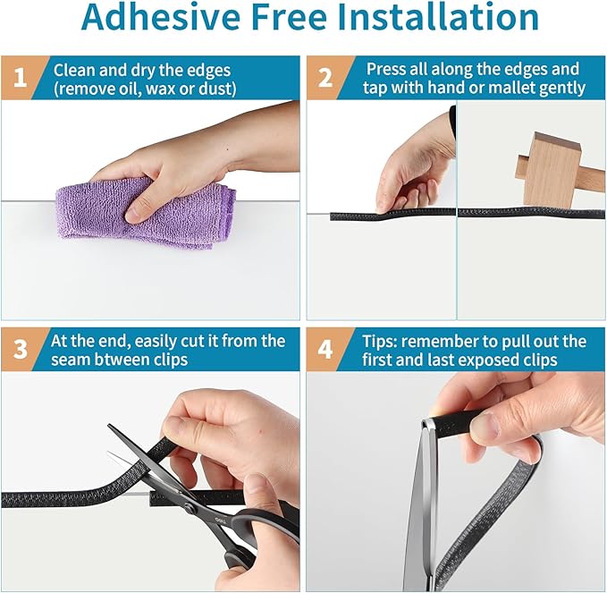 Rubber Edge Trim Guard 32.8ft/10m, Adhesive Free Door Edge Protector, U Shape Edge Seal Strip with Embedded Metal Clips Fits 3/64" to 1/8" Thick Edges (Black)