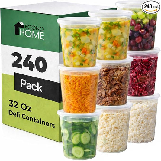 EconoHome Clear Deli Containers with Lids - 240-Pack, 32oz Plastic Containers with Lids for Food Storage, Meal Prep, Leftover, Restaurant Business, Takeout - Fridge, Microwave & Freezer-Safe