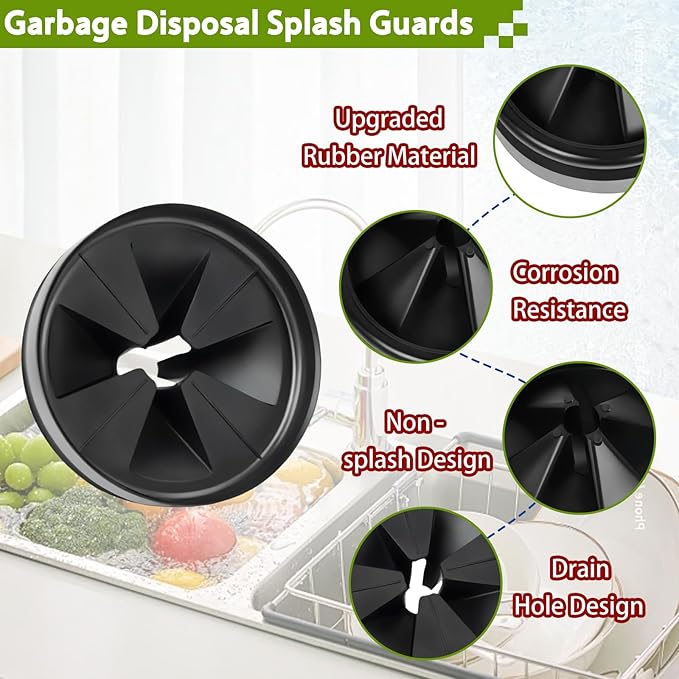 8 Pack 3 3/8 Inch Garbage Disposal Splash Guard - QCB-AM Replacement for InSinkErator Evolution & for Moen Models Silicone Splash Baffle with Noise Reduction, Leak-Proof Drain Protector Accessories