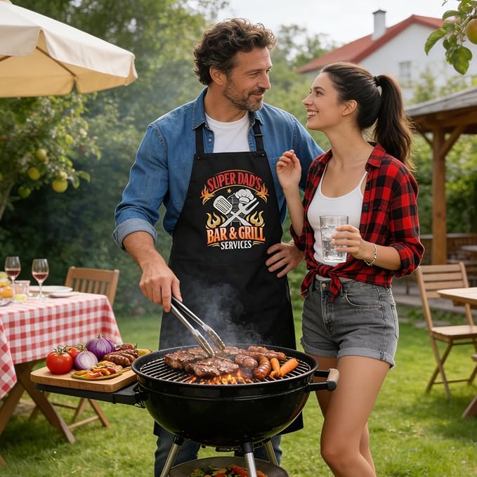 Fathers Day Gift for Dad - Thicker & Machine Washable Funny Grilling Aprons for Men, Dad Birthday Gifts from Daughter Son for Father's Day, BBQ Apron with 2 Big Pockets, Adjustable & Water Resistant