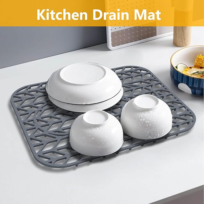 Sink Protectors for Kitchen Sink 12x11 & 13x11,Silicone Kitchen Sink mats Protector for Bottom of Farmhouse Sink(13.58"×11.6" Gray 2PCS)