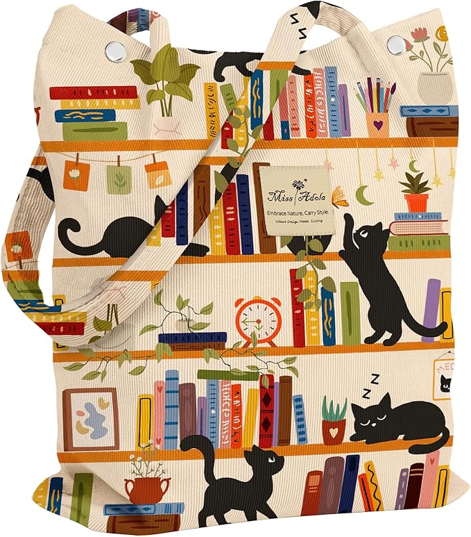 Miss Adola Corduroy Tote Bag for Women - Reusable Totes with Magnetic Buckle & Pocket Aesthetic Design Work Grocery Bags