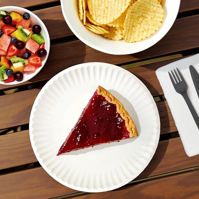 Amazon Basics 9" Uncoated White Paper Plates 2 Pack (200 count)