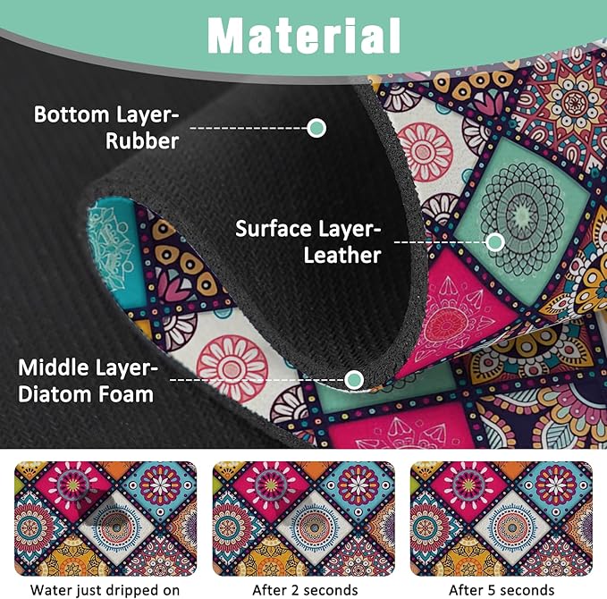 2 Pack 2 Pack Kitchen Sink Splash Guard Faucet Mat 15" X 5.5" Mandala Absorbent Fast Drying Mat Faucet Draining Mat Sink Splash Guard Behind Faucet Drip Catcher for Kitchen Bathroom