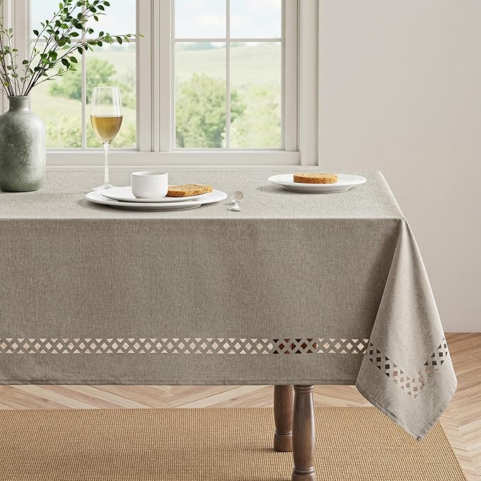 MIULEE Linen Rectangle Linen Polyester Tablecloth with Decorative Cutouts Spring Waterproof Stain Resistant & Shrink-Proof Table Cloth 60x84 inch Farmhouse Style for Dining Wedding and Outdoor