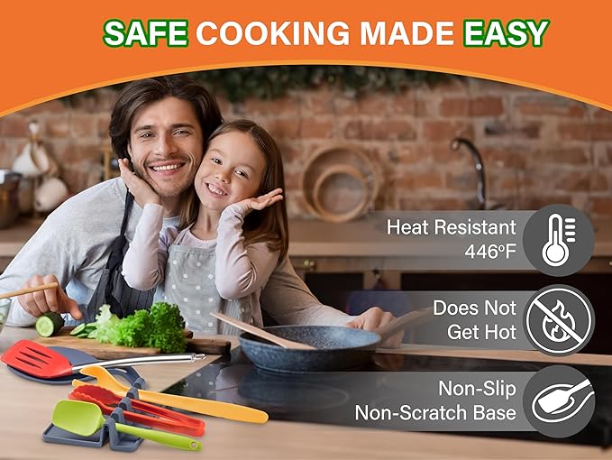 Silicone Spoon Rest for Stove Top Set of 3 – HEAT RESISTANT DISHWASHER SAFE Kitchen Utensil Holder for LARGE Utensils - Won’t Break - Non-Slip - Ideal for Glass & Induction Cooktops - for Home Cooks