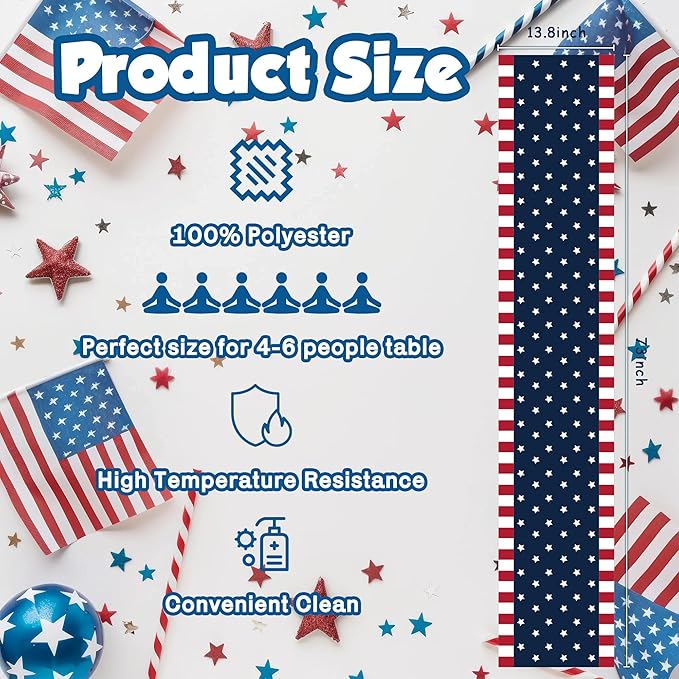 4th of July Decorations, Patriotic USA Stars Table Runner for 250 Anniversary USA Merchandise | Memorial Day Decorations - Fourth of July Accessories Decor for Home Party Supplies Outdoor Indoor