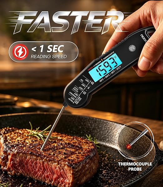 Atogou Professional Meat Thermometer Digital for Cooking Food, <1 Sec Instant Read & ±0.5℉ Accuracy, IP67 Waterproof, Thermocouple Sensor Probe, for Kithchen, BBQ, Grill, Black