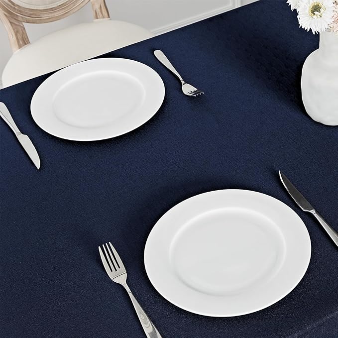 Veblandy 2 Pack Rectangle Tablecloth, 60x120 inch, Water Resistant Wrinkle Free Linen Textured Table Cloth Washable, Decorative Fabric Table Cover for Dining, Party and Camping, Navy Blue