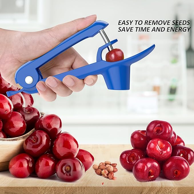 Cherry Pitter - UCMORX Stainless Steel Cherries Pitter Tool Cherries Corer Cherry Remover for Making Cherry Jam with Lock Design(Blue)