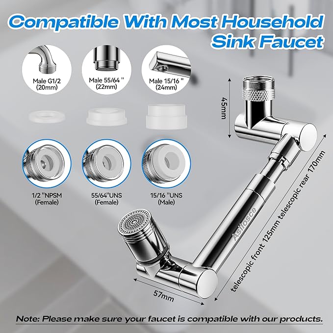 1440° swivel faucet extender, sink faucet aerator extender, swivel extendable filter, with 2 modes splash guard multi-functional universal mechanical arm suitable for kitchen/bathroom/toddlers