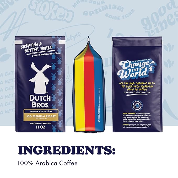Dutch Bros® OG Medium Roast, Ground Coffee, Bagged 11oz (Pack of 3)