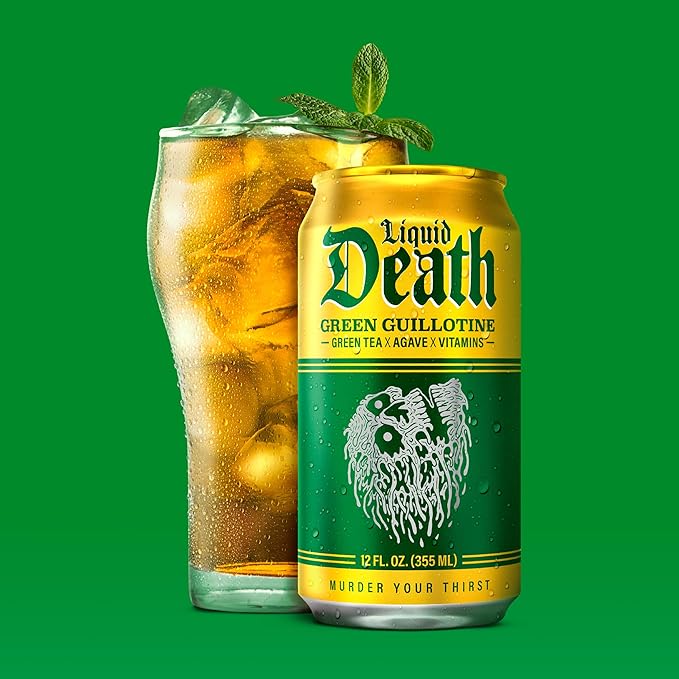 Liquid Death Iced Tea - Green Guillotine (Green Tea), Less Sugar*, Boost of Caffeine, B Vitamins, No Artificial Sweeteners, 12 Fl Oz (Pack of 12)