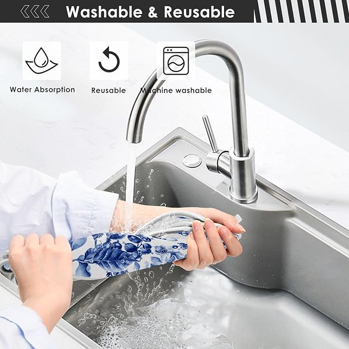 Sink Mat for Faucet Sink Splash Guard Faucet Handle Drip Catcher for Kitchen Bathroom Absorbent Microfiber Dish Drying Mat Blue and White 2pcs