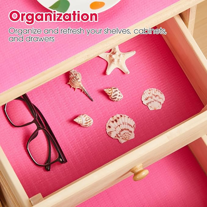 Drawer and Shelf Liner, Non-Slip Kitchen Cabinet Liners Non-Adhesive Thick Strong Grip Waterproof Washable Mats Protect Dresser Shelves Cupboard Bathroom Cabinets, Fuchsia, 12 in X 10 FT