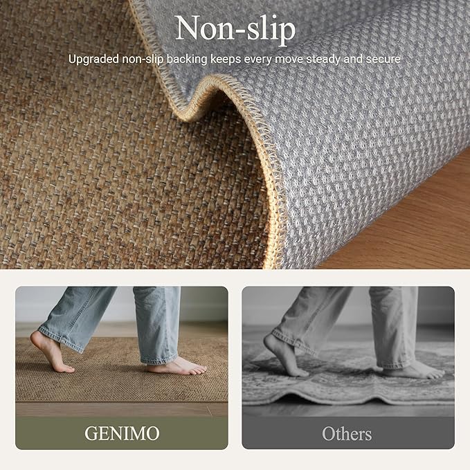 GENIMO Kitchen Mats for Floor, Washable Absorbent Runner Rugs for Kitchen, 20"x70" Jute Rug, Cushioned Non Slip Kitchen Rugs for Kitchen Floor, Standing Mat Rug for Home, Sink, Laundry