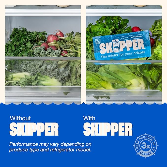 Skipper Fridge Hydration Pack | Keeps Vegetables, Produce & Herbs Fresh 3X Longer | Releases Purified Water Vapor | Compact Easy-to-Use Crisper Drawer Pack | All-Natural Ingredients | Made in the USA