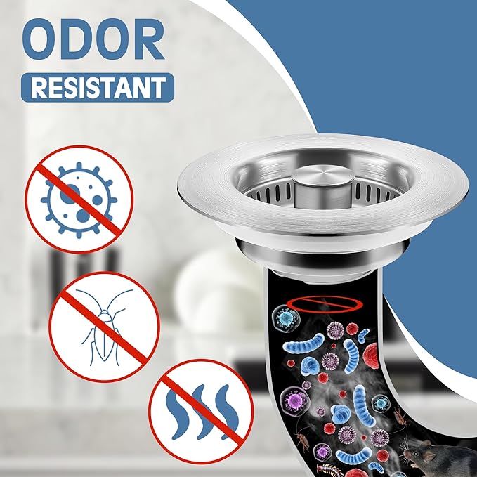 Kitchen Sink Drain Strainer 4 Pack, 304 Stainless Steel Pop Up Sink Stopper, Anti-Clogging Sink Drain Strainer for US Standard Kitchen Drain (SUS304 Brushed)