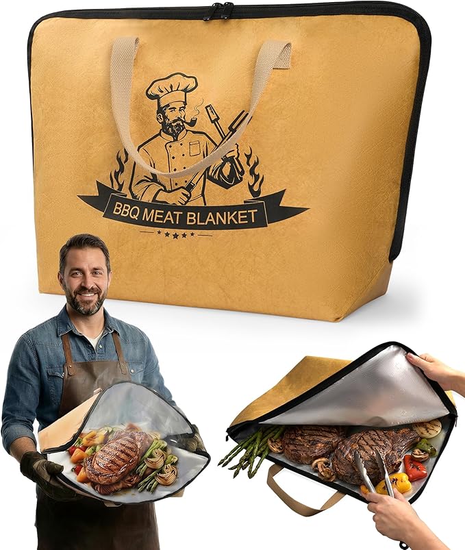 BBQ Blanket for Resting Meat,24in Reusable Insulated Meat Resting Bag with Wide Mouth for Brisket,Turkey,Pork Shoulder,Grill and Smoker Accessories,Camping Outdoor Gifts for Men Dad