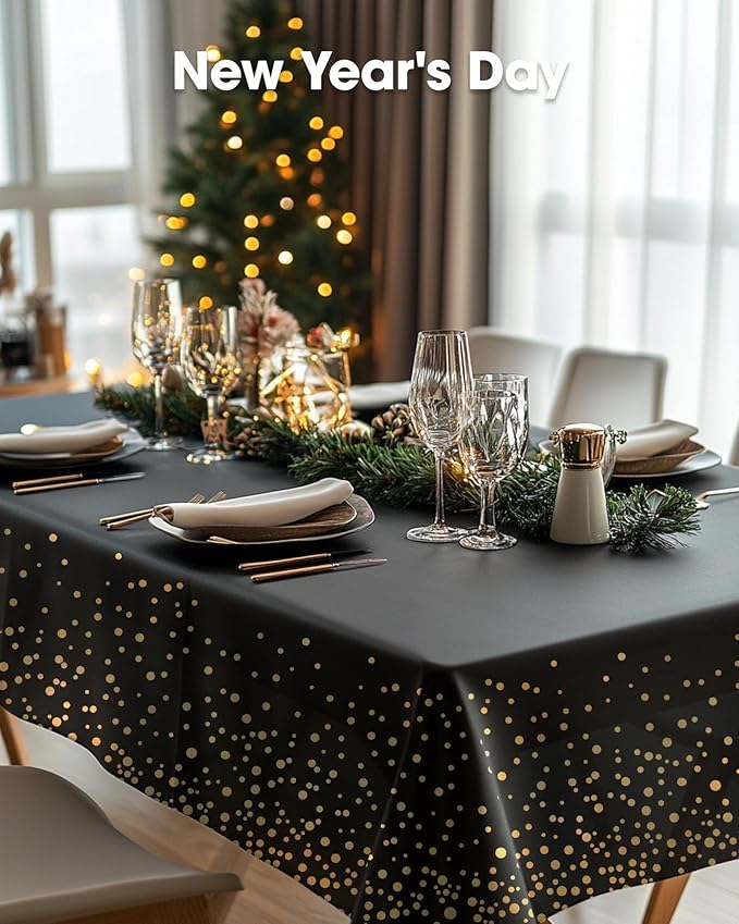 Pureegg Plastic Table Cloth Disposable 10 Pack, 54 x 108 Inch Table Cloths, Graduation Decorations Class of 2025, Graduation Tablecloths, Rectangle, Plastic Cover, Leakproof & Sturdy, Black and Gold