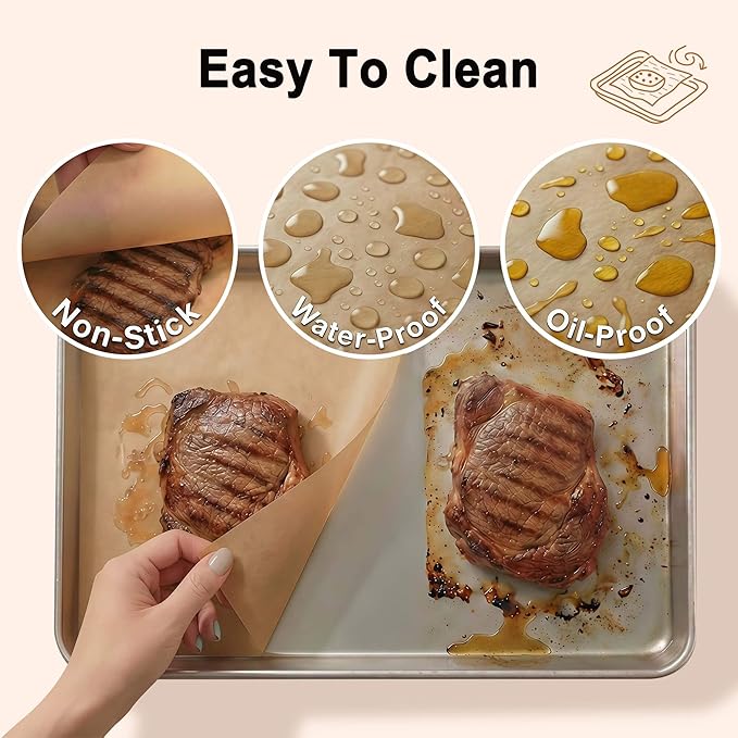 Parchment Paper Sheets, 9x13 Inch Non-Stick Precut Unbleached Parchment Paper for Baking, Grilling, Air Fryer and Steaming, Perfect for Cookies, Bread, Cakes and More, 100PCS