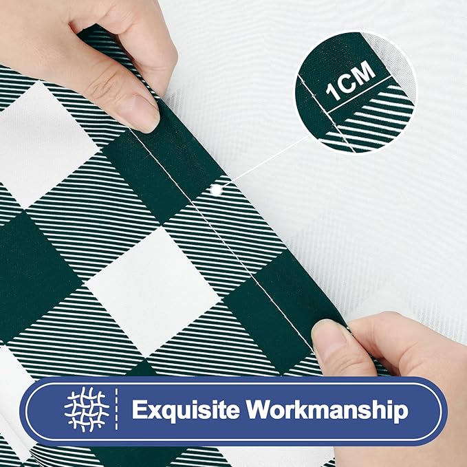 Smiry Picnic Table Cloth 2 Pack, Waterproof Elastic Fitted Tablecloths for 6FT Rectangle Tables, Washable Polyester Buffalo Plaid Tablecloth for Camping & Outdoor (Emerald Green & White, 30" x 72")