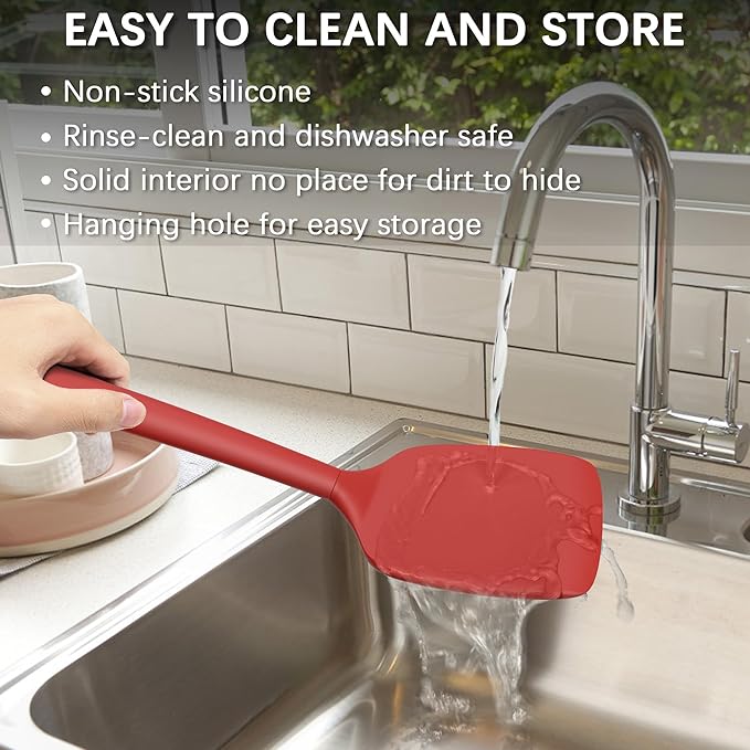 Coukre 2 Pack Silicone Spatula Set, High Heat Resistant, BPA Free Kitchen Spatula, Solid & Slotted Turner for Non-Stick Pans, Sautéing, and Flipping (2, SolidRed)