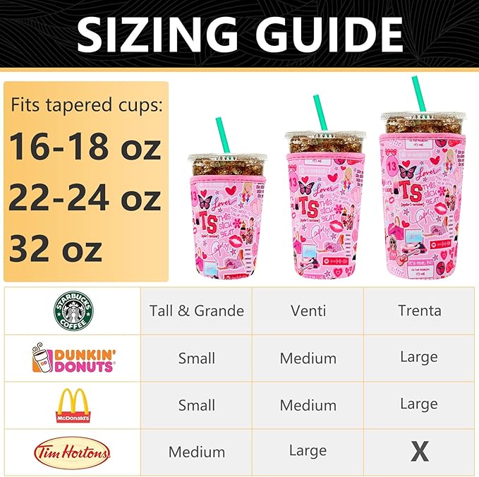 YR Reusable Neoprene Insulator Sleeve for Iced Coffee Cups, 3 Pack Coffee Coolies sleeves for Iced & Hot Drinks, Cold Beverage Cooler Compatible with Starbucks Coffee and More (Pink)
