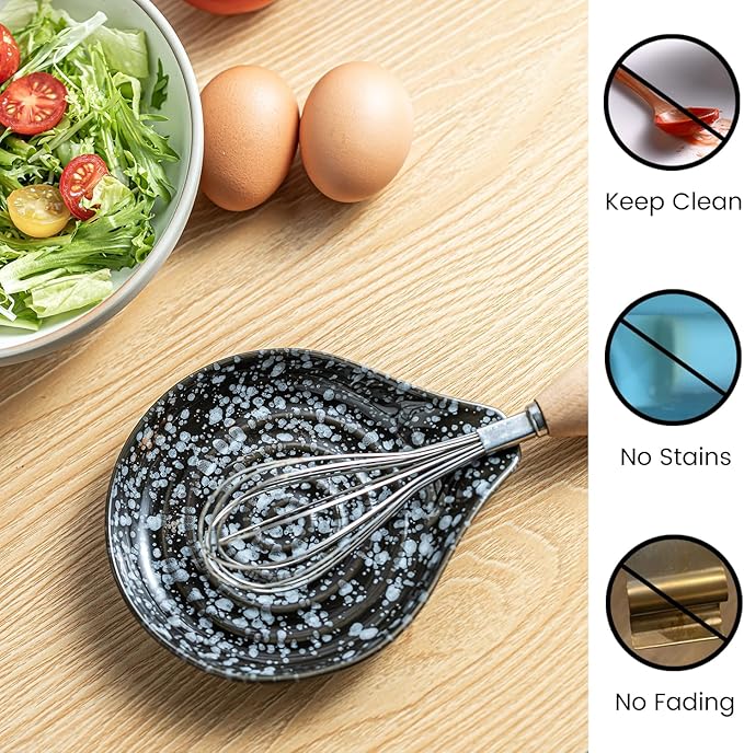 LAUCHUH Spoon Rest for Stove Top, 5 inch Cooking Spoon Holder for Kitchen Countertop Large Ladle Holder for Spatula, Spoons or Tong, Farmhouse Kitchen Decor for Valentine's Day, Starry Black