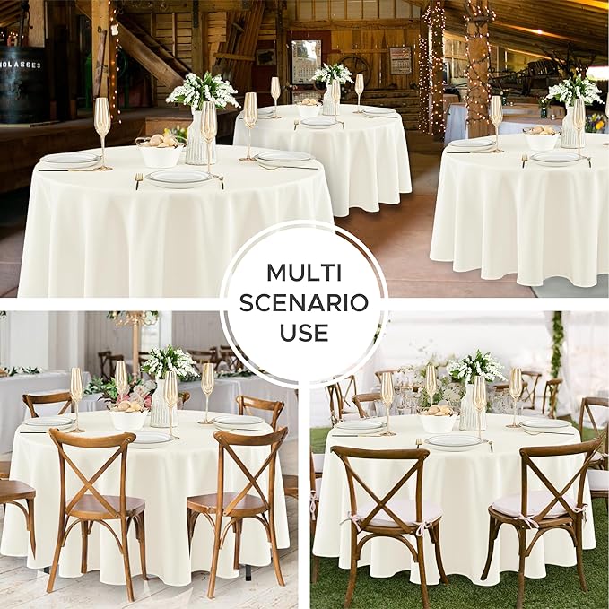 Fitable 8 Pack Round Tablecloths: Stain Resistant Wrinkle Free Circle Table Clothes, Washable Reusable Polyester Table Covers for Wedding Party Birthday Banquet Reception(Ivory, 84 Inch)