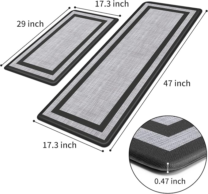 Mattitude Kitchen Mats Set of 2 Cushioned 0.47 inch Kitchen Rugs Non-Skid Rug Sets Ergonomic Comfort Standing Mat for Kitchen, Floor, Office, Sink, Laundry, Black