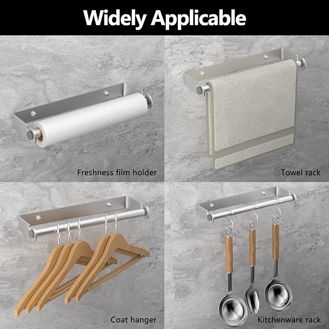 Under Cabinet Paper Towel Holder, Adhesive or Drill Mount Paper Towel Holder, Wall Mount Paper Towel Holders for Kitchen or Bathroom (Silver) 2 Pack
