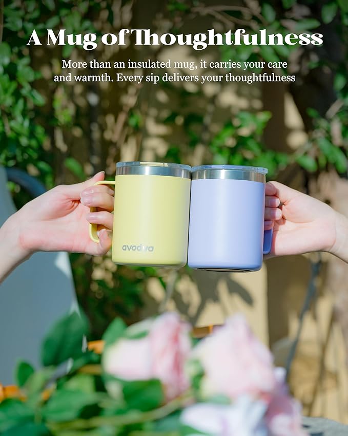12oz Insulated Coffee Mug with Lid – Includes Two Lids, Stainless Steel Coffee Travel Mug with Handle, Double Wall Vacuum Insulated Camping Mug for Home, Office & Outdoor, Periwinkle Purple