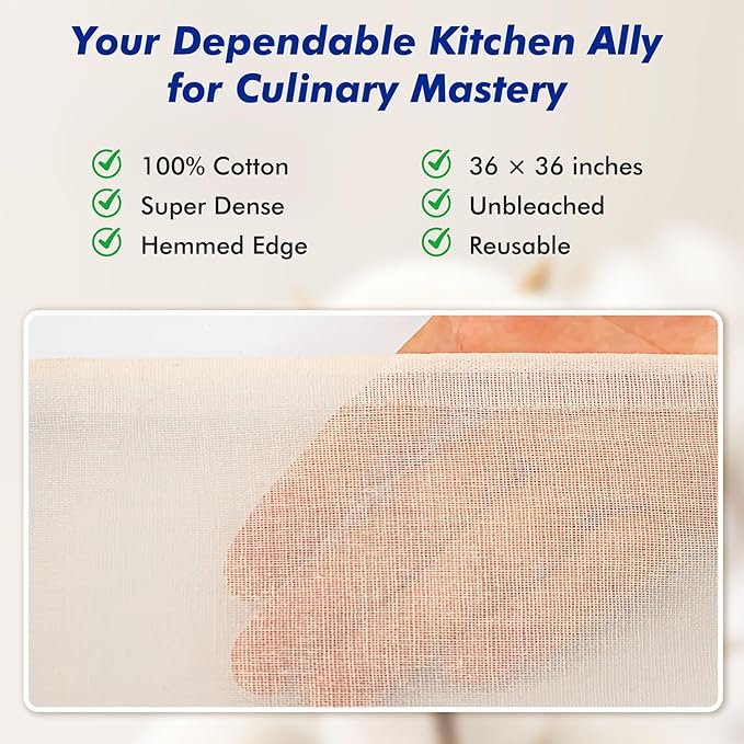 2 Yards Reusable Cheesecloth, Grade 100, Cheese Cloth for Straining Craft, 100% Cotton Unbleached Muslin Cloth Strainer for Cooking, Baking, Juicing, Cheese Making