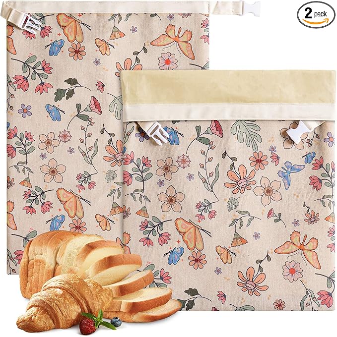 2 Pack Beeswax Bread Bags for Sourdough,Reusable Organic Linen Beeswax Bread Bag for Homemade Sourdough 17 x 12.6 Inches Food Storage Cloth Bag – Freezer-Friendly & Freshness Preservation
