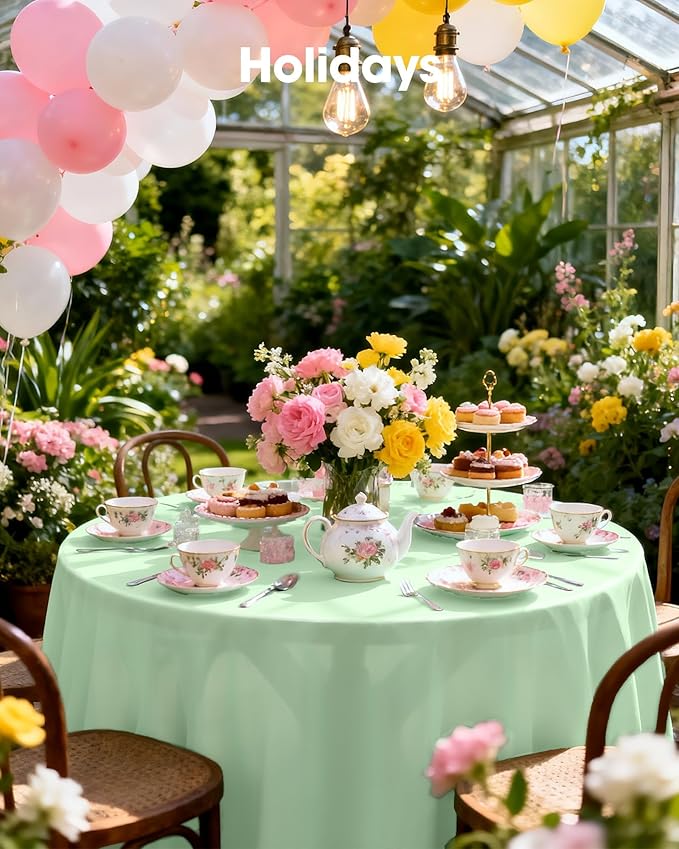 Pureegg Plastic Table Cloth Disposable 10 Pack, 84'' Round Table Cloths, Easter Party, Decorative Tablecloths, Round, Light, Pastel Plastic Cover, Leakproof & Sturdy, Sage Green