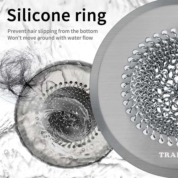 Shower Drain Hair Catcher, Fast Drainage Bathtub Drain Hair Catcher, Easy Clean Hair Catcher Shower Drain, Upgraded 304 Stainless Steel Shower Drain Cover for Bath Regular & Pop-up Drain (Light Gray)