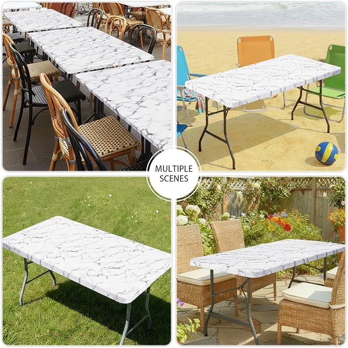 Smiry Spandex Fitted Tablecloth for 6 Foot Rectangle Tables, Washable Picnic Table Cover with Elastic, Stretch Reusable Table Cloth for Outdoor, Camping, Dining & Kitchen (Marble, 30"x72")