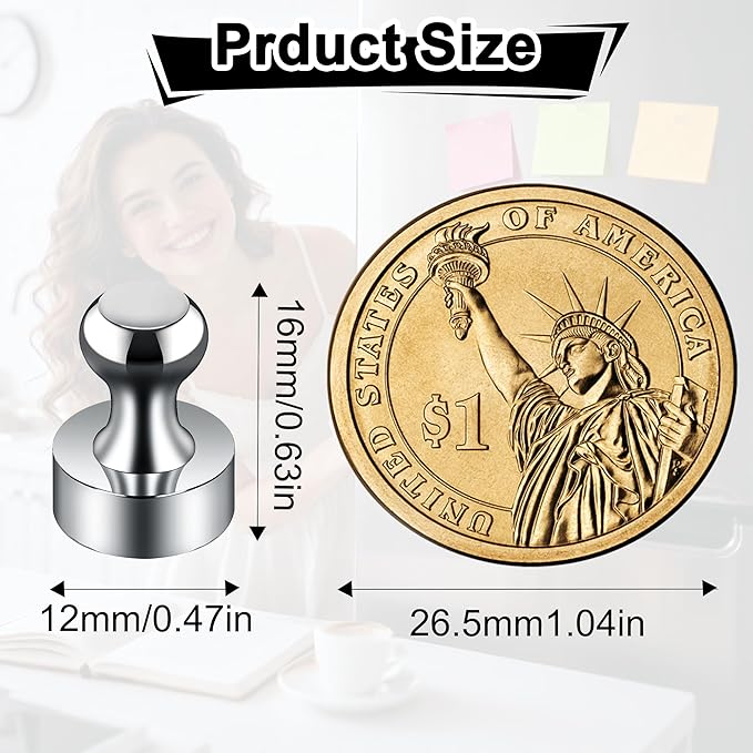 Metallic Magnets, Refrigerator Magnets, 24 Pack Silver Magnetic Push Pins, Strong Fridge Magnets, Multi-use Whiteboard Magnets Perfect for Kitchen Office Classroom