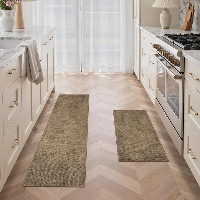 GENIMO Kitchen Mats for Floor 2PCS, Washable Absorbent Runner Rugs for Kitchen, 17.3"x59"+17.3"x30" Jute rug, Cushioned Non Slip Kitchen Rugs for Kitchen Floor,Standing Mat Rug for Home, Sink, Laundry