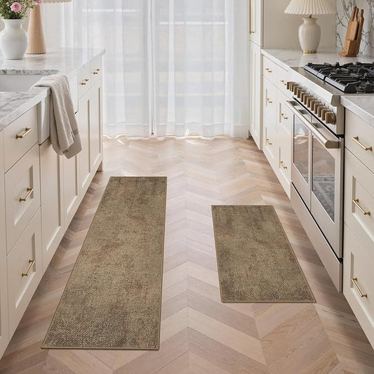 GENIMO Kitchen Mats for Floor 2PCS, Washable Absorbent Runner Rugs for Kitchen, 17.3"x59"+17.3"x30" Jute rug, Cushioned Non Slip Kitchen Rugs for Kitchen Floor,Standing Mat Rug for Home, Sink, Laundry