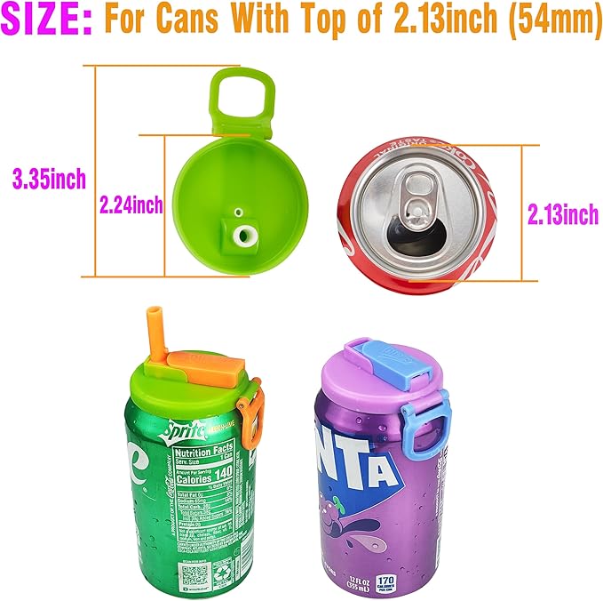 ORIGINAL CREATOR - DIPESI 6 pack 6 color Soda Can Lids with Straws, Reusable Silicone Straws Soda Can Covers, BPA-Free,Airtight Seal, Easy to Use, Prevents Spills, Fits Standard Cans.