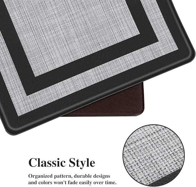Mattitude Kitchen Mats Set of 2,Cushioned Anti-Fatigue Non-Skid Rug Sets Ergonomic Comfort Standing Mat for Kitchen, Floor, Office, Sink, Laundry, Black and Gray