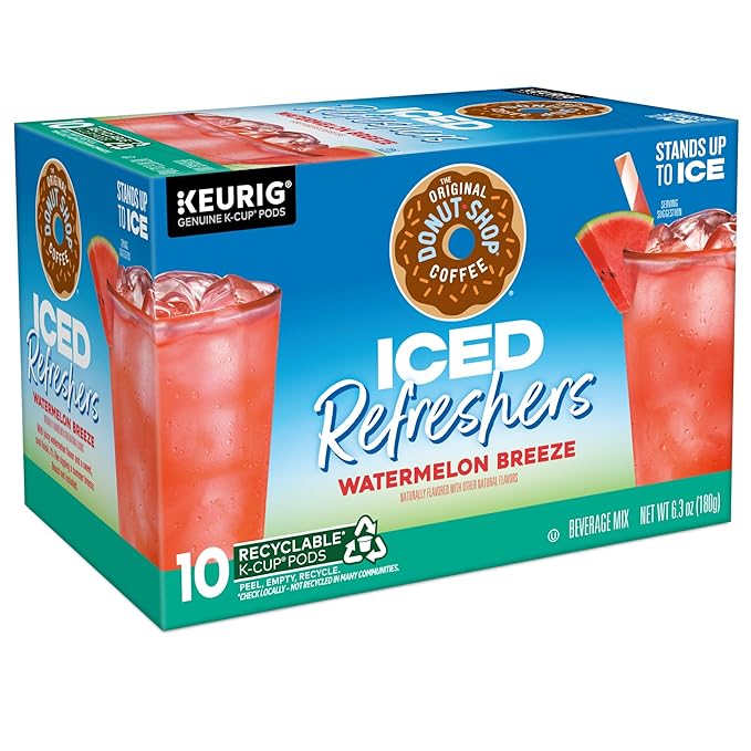 The Original Donut Shop Iced Refreshers, Watermelon Breeze Flavor, Keurig Single Serve K-Cup Pods, Brew Over Ice, 60 Count (6 Packs of 10)