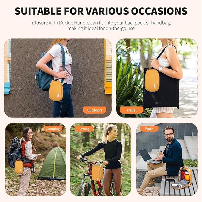 NOL Natural Organic Lifestyle Insulated Lunch Bag for Adult - Snack Bag Lunch Cooler Bag Soft Lunch Tote Bag for Work, Earth-yellow