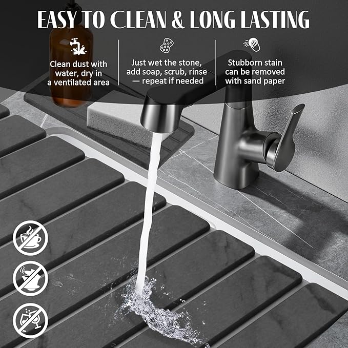 2 PCS Extra Large Stone Dish Drying Mat for Kitchen Counter, 28"×16" Marble Dish Drying Mat with 8"x 4" Coasters, Non - Slip Collapsible Absorbent Mat for Multi - Purpose, Match Any Countertop