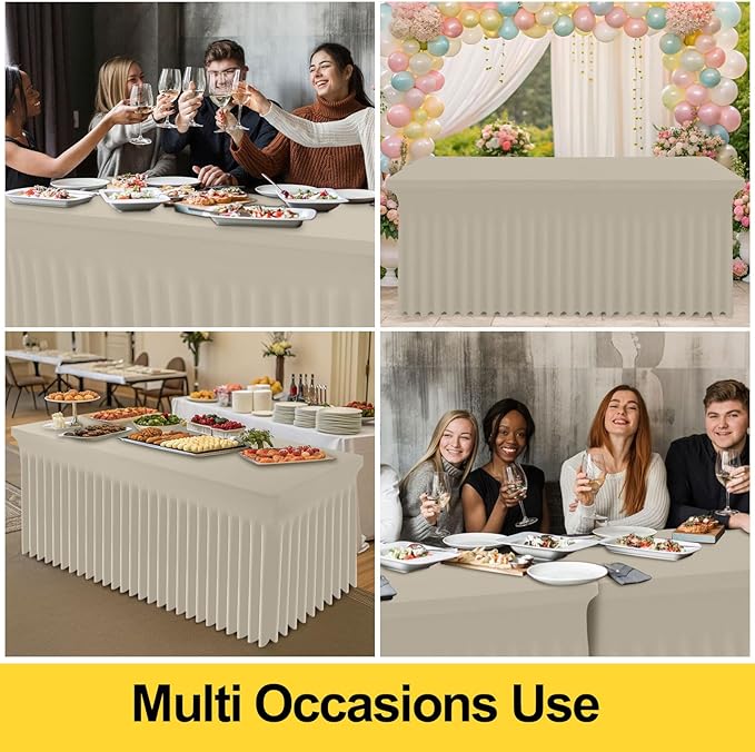Smiry Spandex Tablecloth 2 Pack, Elastic Fitted Stretch Tablecloth for 6FT Rectangle Tables, Waterproof Washable Table Cover Skirt for Outdoor, Wedding, Banquet & Parties (Taupe, 72Lx30Wx30H Inch)