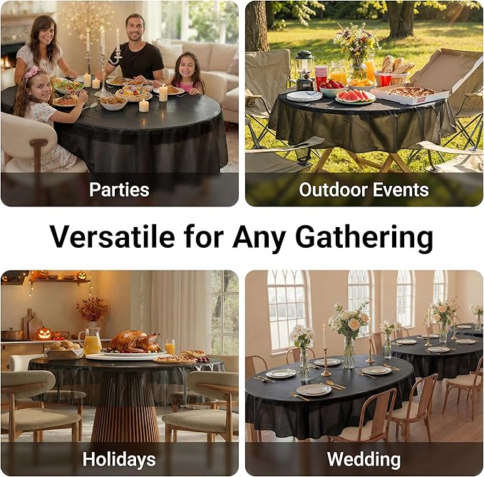Auros Premium Plastic Tablecloths 10 Pack, 84'' Round Disposable Table Covers, Thick & Durable, Waterproof & Spill-Proof, Easy Cleanup for Parties, Wedding, Picnic, Onyx Black