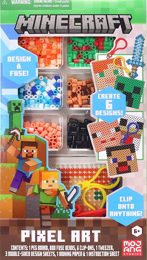 Tara Toys Minecraft Pixel Art Bead Kit 800 Beads, Templates & Pegboards Build Minecraft Pixel Characters & Tools Creative Craft Toy for Kids Ages 6